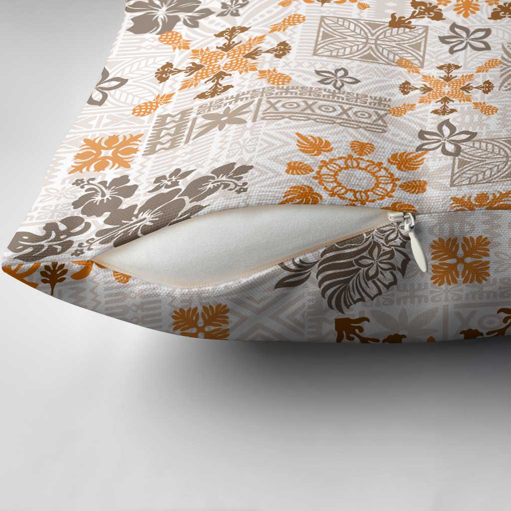 Hawaii Tapa Tribal Pillow Cover With Hawaiian Quilt Pattern Gold - Polynesian Pride