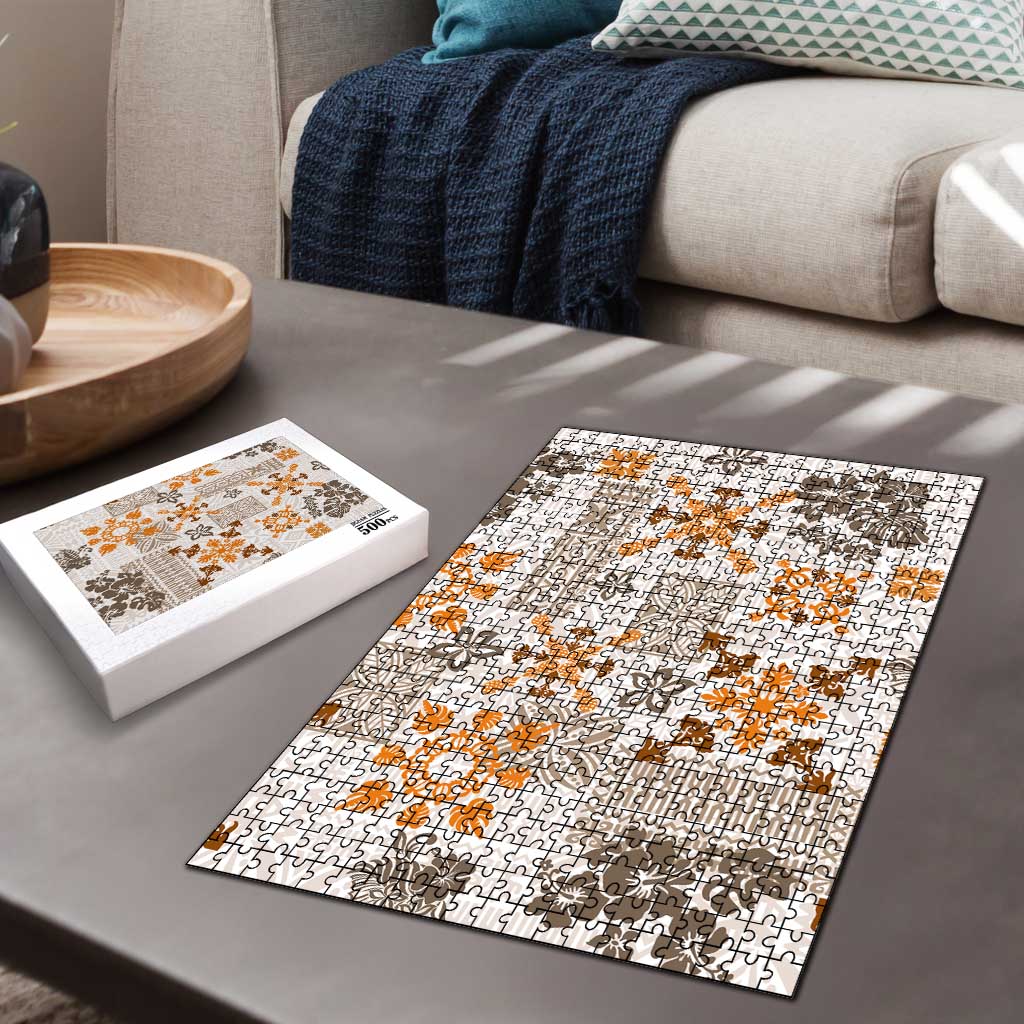 Hawaii Tapa Tribal Puzzle With Hawaiian Quilt Pattern Gold - Polynesian Pride