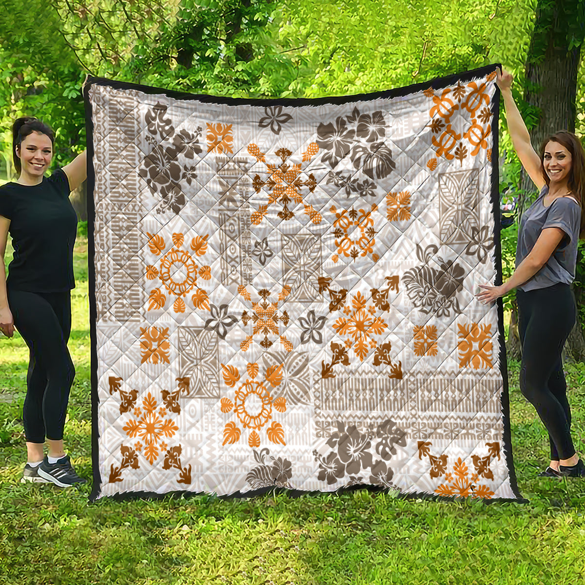 Hawaii Tapa Tribal Quilt With Hawaiian Quilt Pattern Gold LT9 - Polynesian Pride