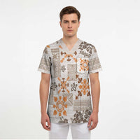Hawaii Tapa Tribal Scrub Top With Hawaiian Quilt Pattern Gold - Polynesian Pride