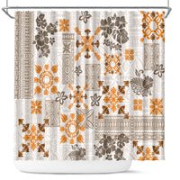 Hawaii Tapa Tribal Shower Curtain With Hawaiian Quilt Pattern Gold LT9 Gold - Polynesian Pride