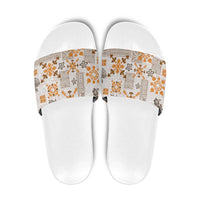 Hawaii Tapa Tribal Slide Sandals With Hawaiian Quilt Pattern Gold - Polynesian Pride