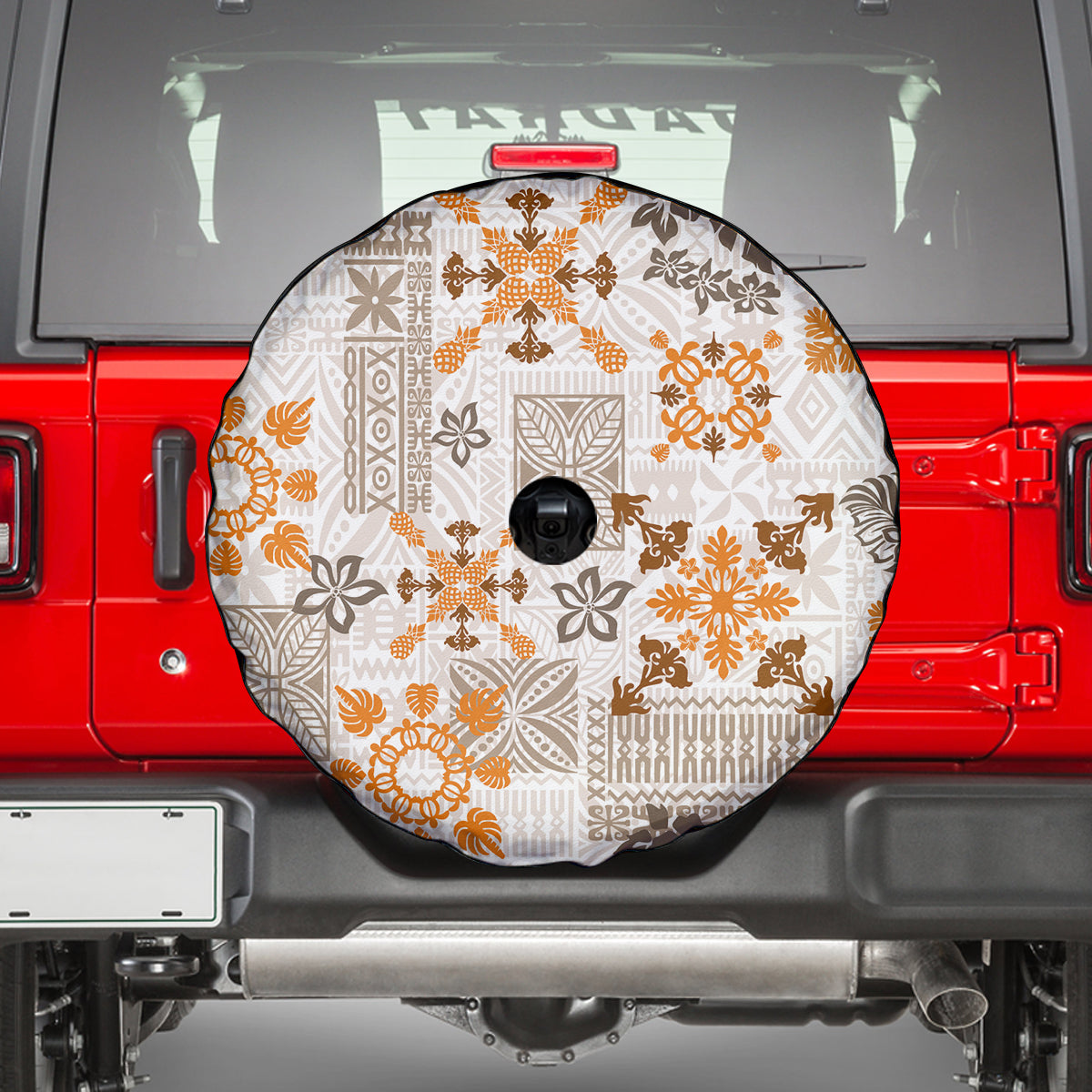 Hawaii Tapa Tribal Spare Tire Cover With Hawaiian Quilt Pattern Gold LT9 - Polynesian Pride