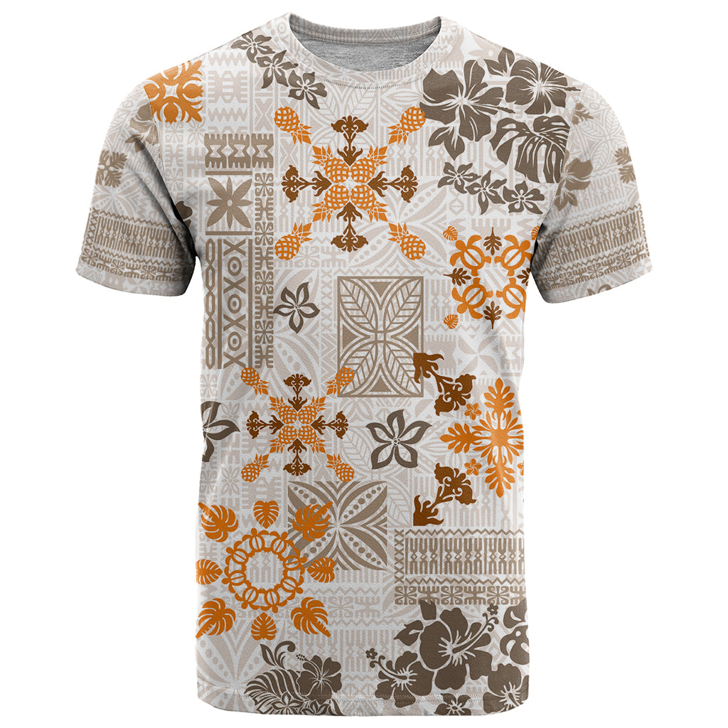 Hawaii Tapa Tribal T Shirt With Hawaiian Quilt Pattern Gold LT9 Gold - Polynesian Pride