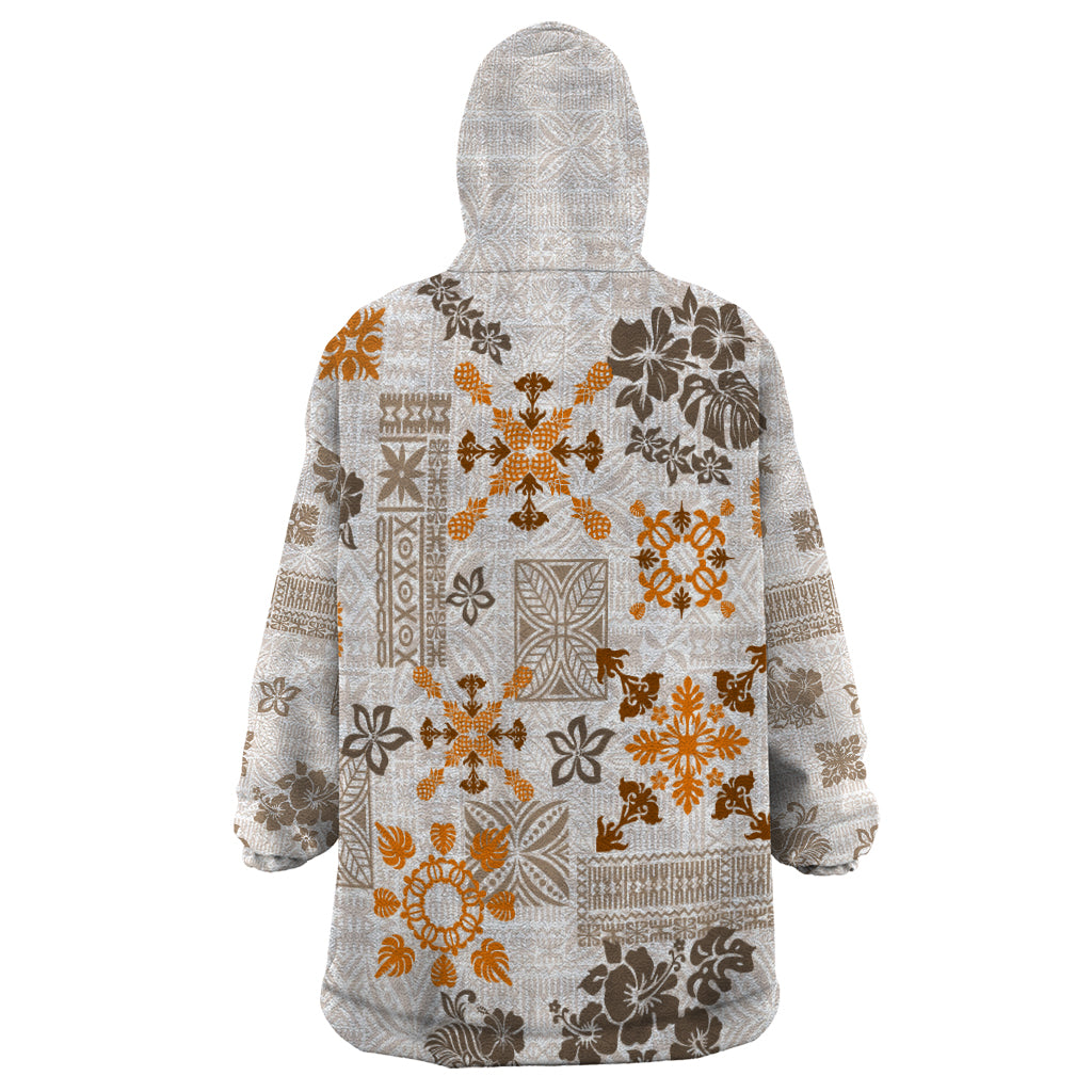 Hawaii Tapa Tribal Wearable Blanket Hoodie With Hawaiian Quilt Pattern Gold LT9 - Polynesian Pride