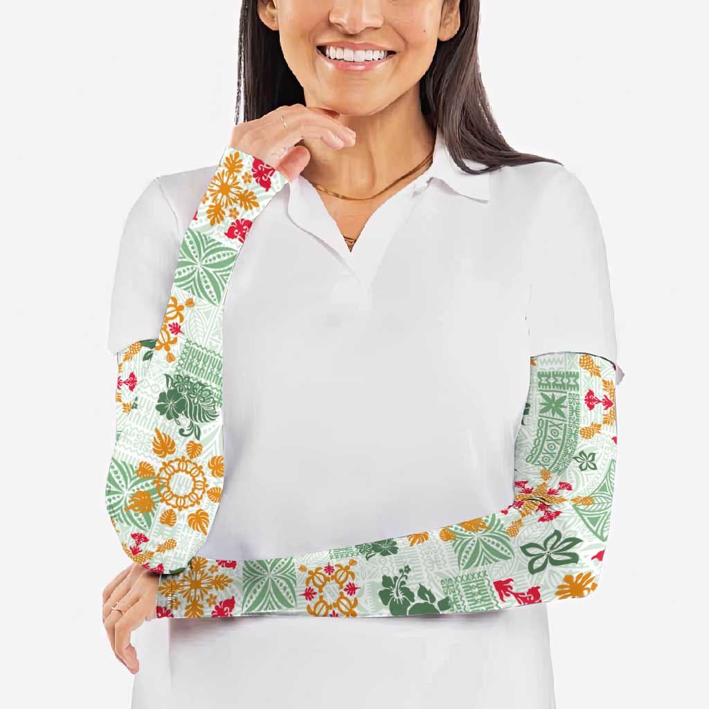 Hawaii Tapa Tribal Arm Sleeves With Hawaiian Quilt Pattern Green - Polynesian Pride