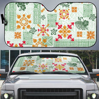Hawaii Tapa Tribal Auto Sun Shade With Hawaiian Quilt Pattern Green - Polynesian Pride