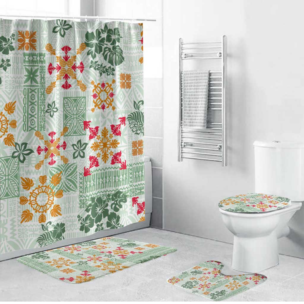 Hawaii Tapa Tribal Bathroom Set With Hawaiian Quilt Pattern Green - Polynesian Pride