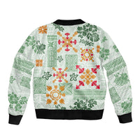 Hawaii Tapa Tribal Bomber Jacket With Hawaiian Quilt Pattern Green LT9 - Polynesian Pride