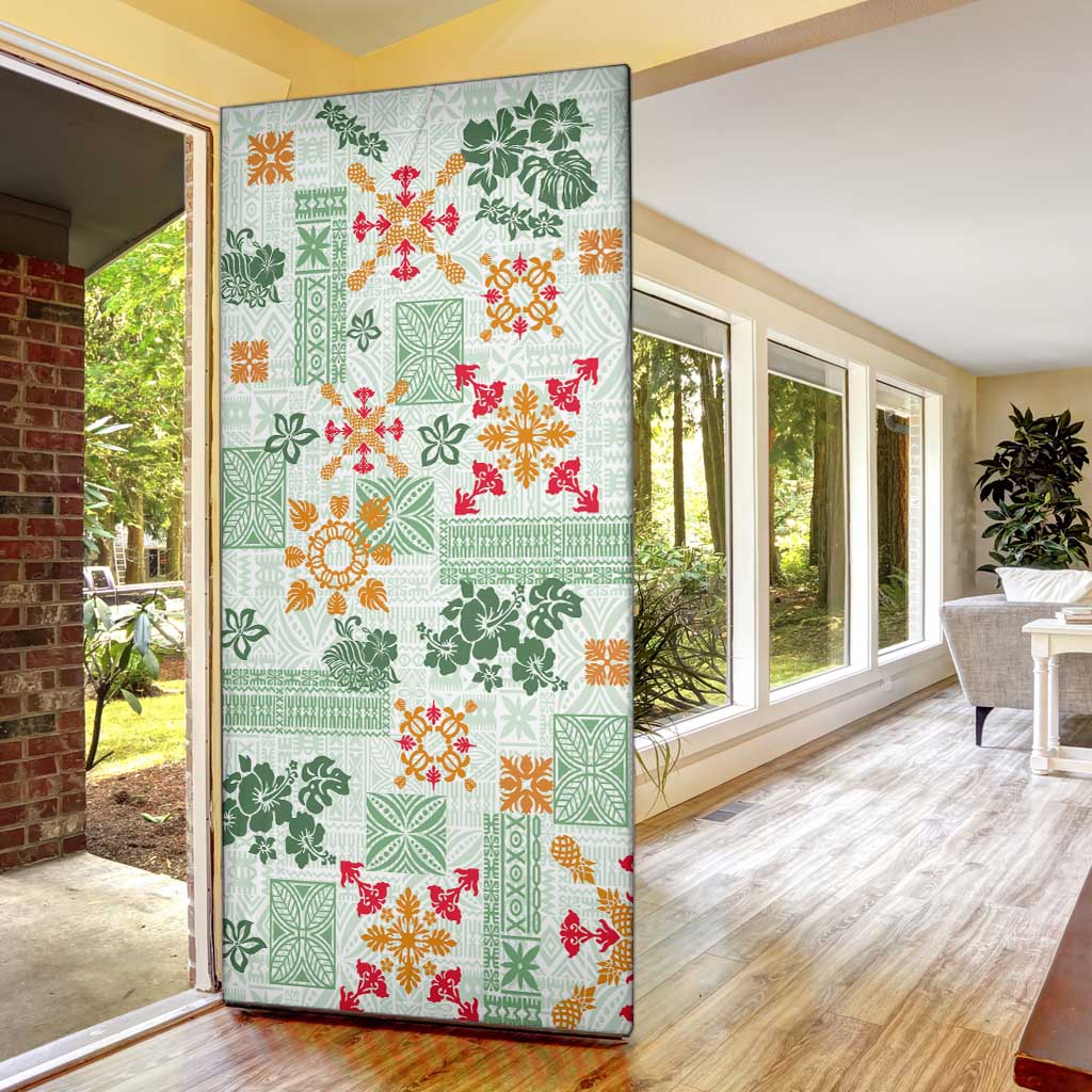Hawaii Tapa Tribal Door Cover With Hawaiian Quilt Pattern Green - Polynesian Pride