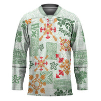 Hawaii Tapa Tribal Hockey Jersey With Hawaiian Quilt Pattern Green - Polynesian Pride