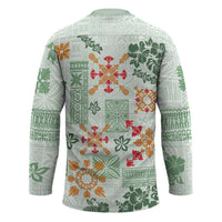 Hawaii Tapa Tribal Hockey Jersey With Hawaiian Quilt Pattern Green - Polynesian Pride
