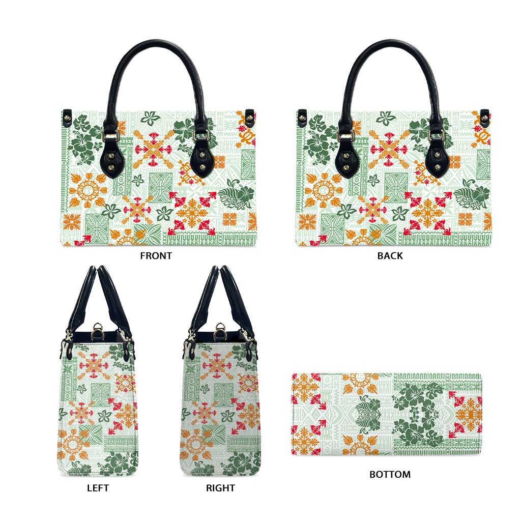 Hawaii Tapa Tribal Leather Bag With Hawaiian Quilt Pattern Green - Polynesian Pride