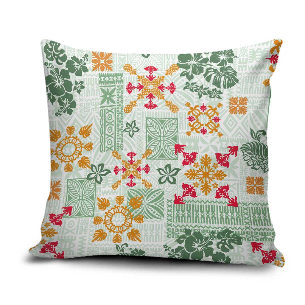 Hawaii Tapa Tribal Pillow Cover With Hawaiian Quilt Pattern Green - Polynesian Pride