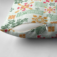 Hawaii Tapa Tribal Pillow Cover With Hawaiian Quilt Pattern Green - Polynesian Pride