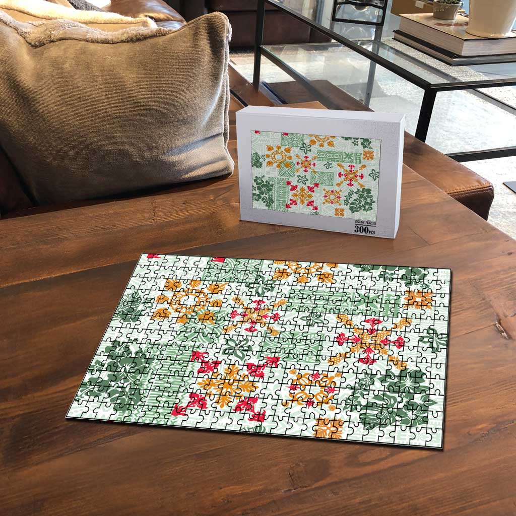 Hawaii Tapa Tribal Puzzle With Hawaiian Quilt Pattern Green - Polynesian Pride