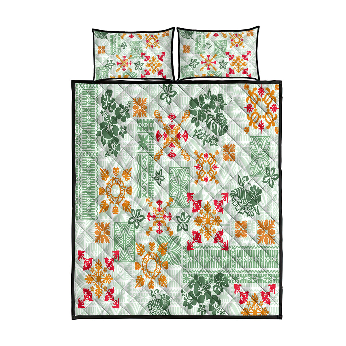 Hawaii Tapa Tribal Quilt Bed Set With Hawaiian Quilt Pattern Green LT9 Green - Polynesian Pride