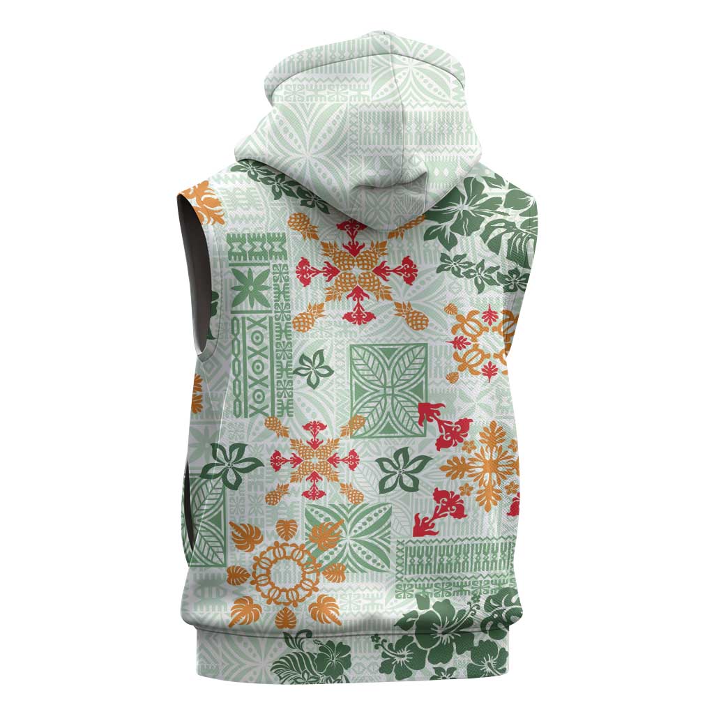 Hawaii Tapa Tribal Sleeveless Hoodie With Hawaiian Quilt Pattern Green - Polynesian Pride