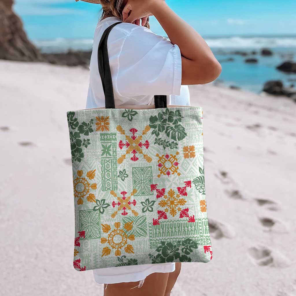 Hawaii Tapa Tribal Tote Bag With Hawaiian Quilt Pattern Green - Polynesian Pride