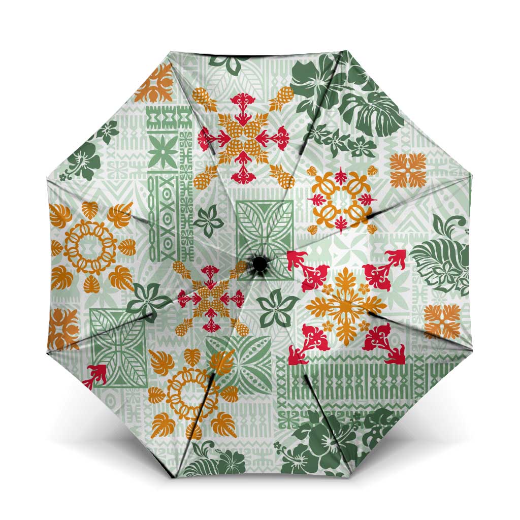Hawaii Tapa Tribal Umbrella With Hawaiian Quilt Pattern Green - Polynesian Pride