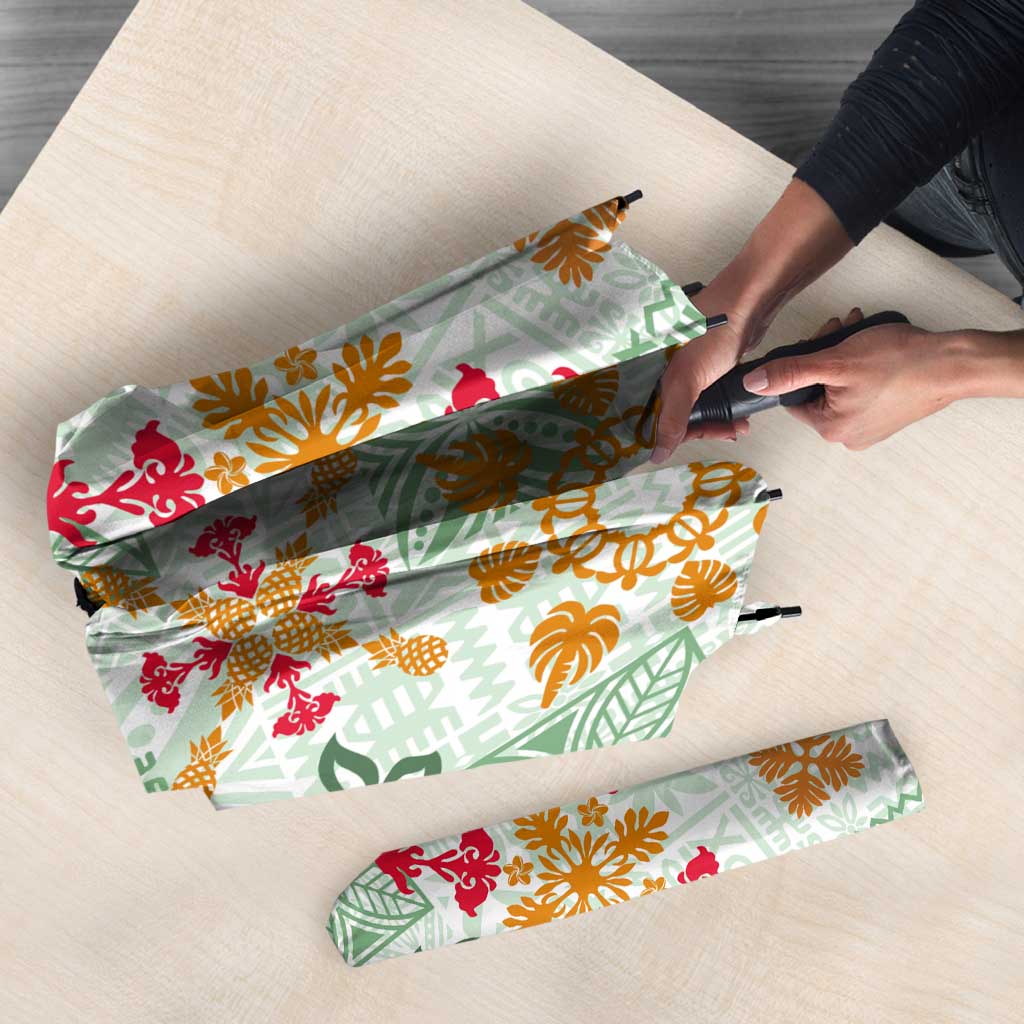 Hawaii Tapa Tribal Umbrella With Hawaiian Quilt Pattern Green - Polynesian Pride