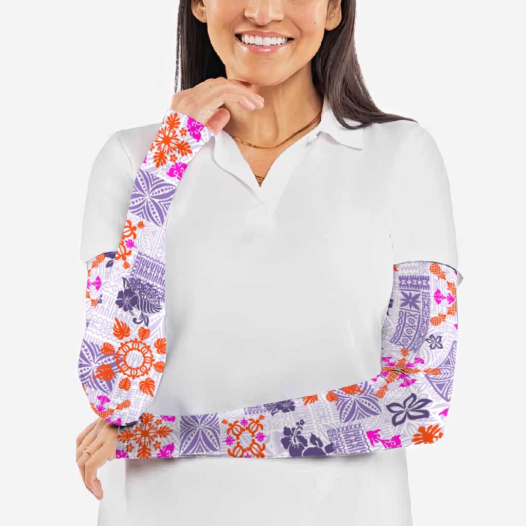 Hawaii Tapa Tribal Arm Sleeves With Hawaiian Quilt Pattern Violet - Polynesian Pride