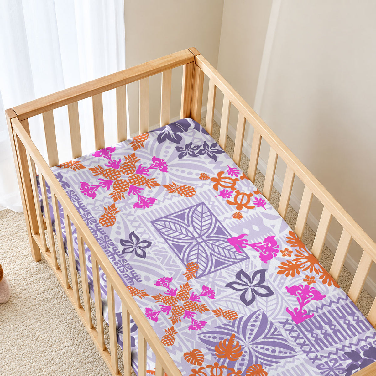 Hawaii Tapa Tribal Baby Bed Cover With Hawaiian Quilt Pattern Violet LT9 - Polynesian Pride