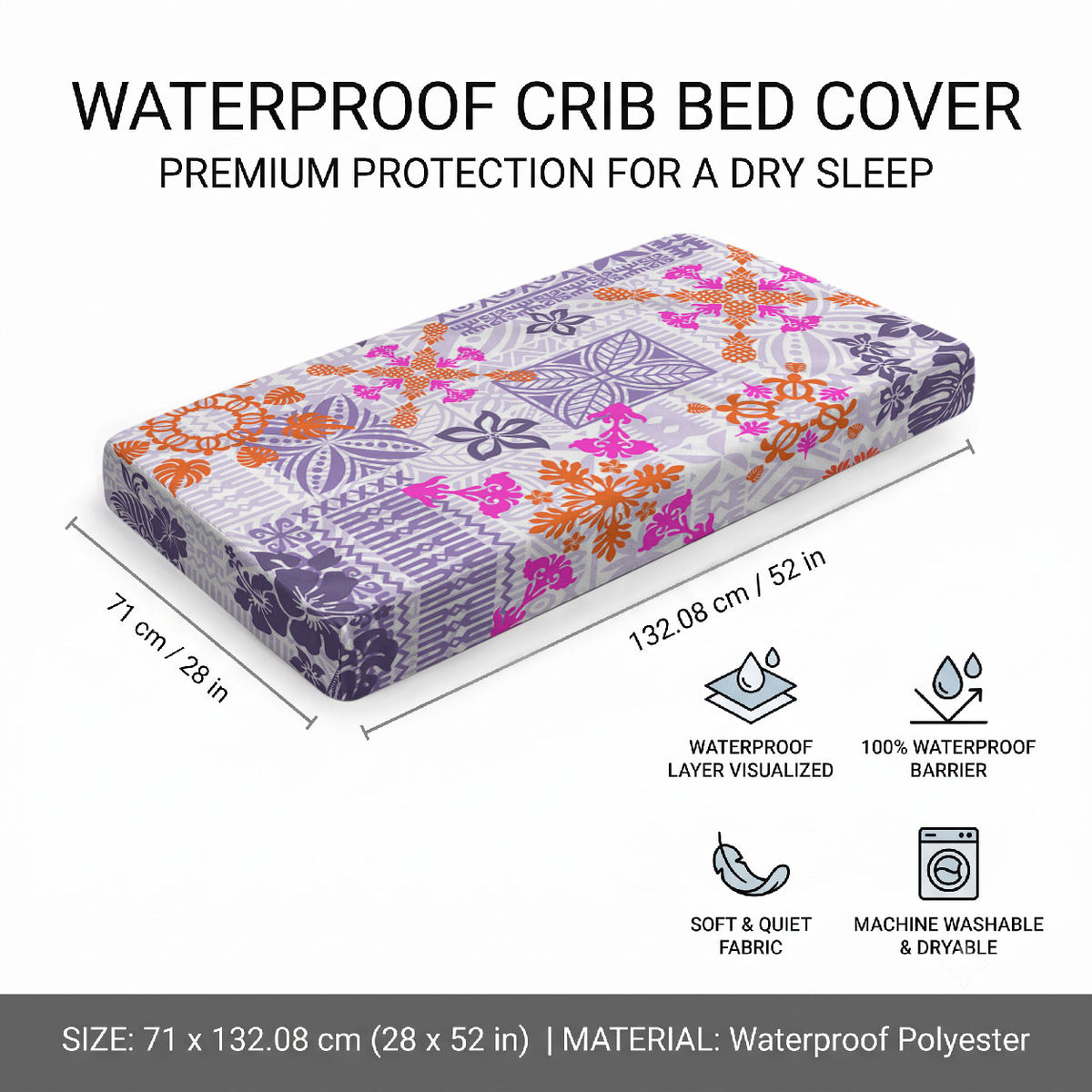 Hawaii Tapa Tribal Baby Bed Cover With Hawaiian Quilt Pattern Violet LT9 - Polynesian Pride