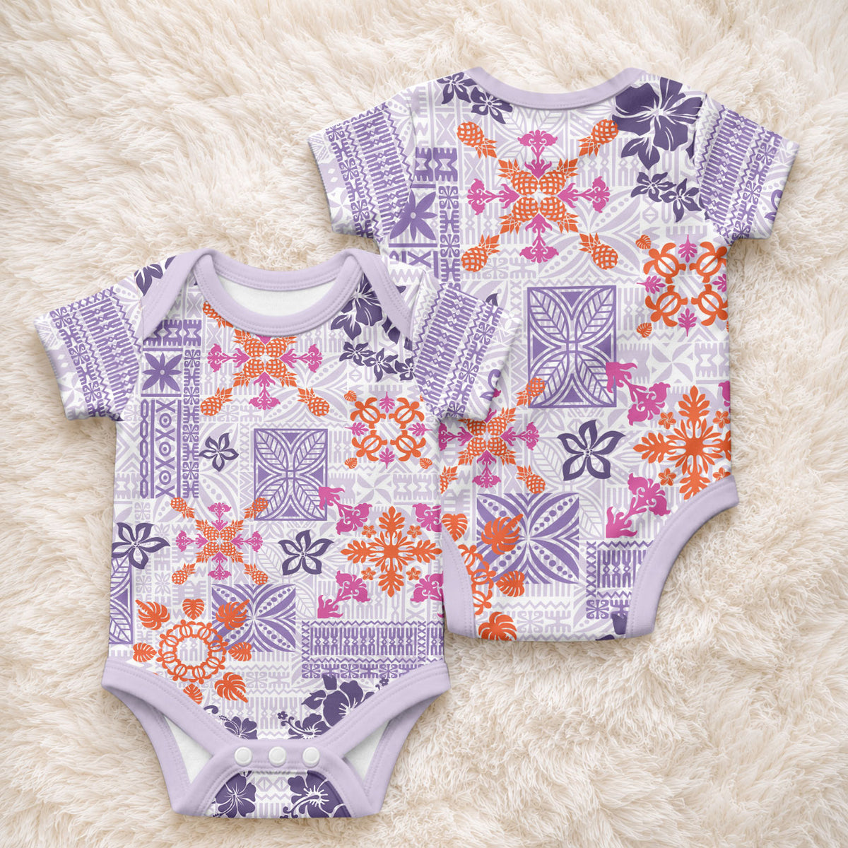 Hawaii Tapa Tribal Baby Onesie With Hawaiian Quilt Pattern Violet LT9 - Polynesian Pride