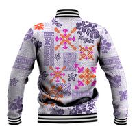 Hawaii Tapa Tribal Baseball Jacket With Hawaiian Quilt Pattern Violet LT9 - Polynesian Pride