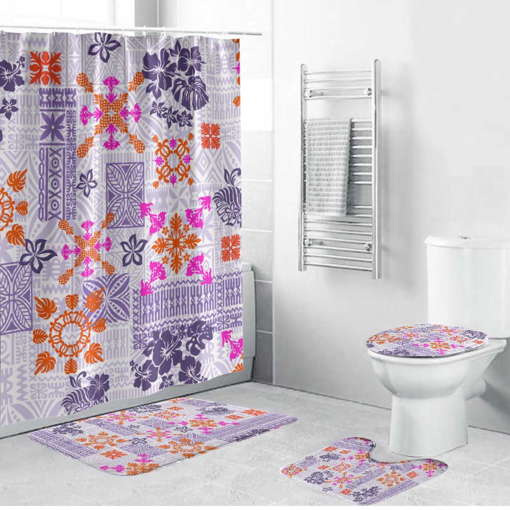 Hawaii Tapa Tribal Bathroom Set With Hawaiian Quilt Pattern Violet - Polynesian Pride