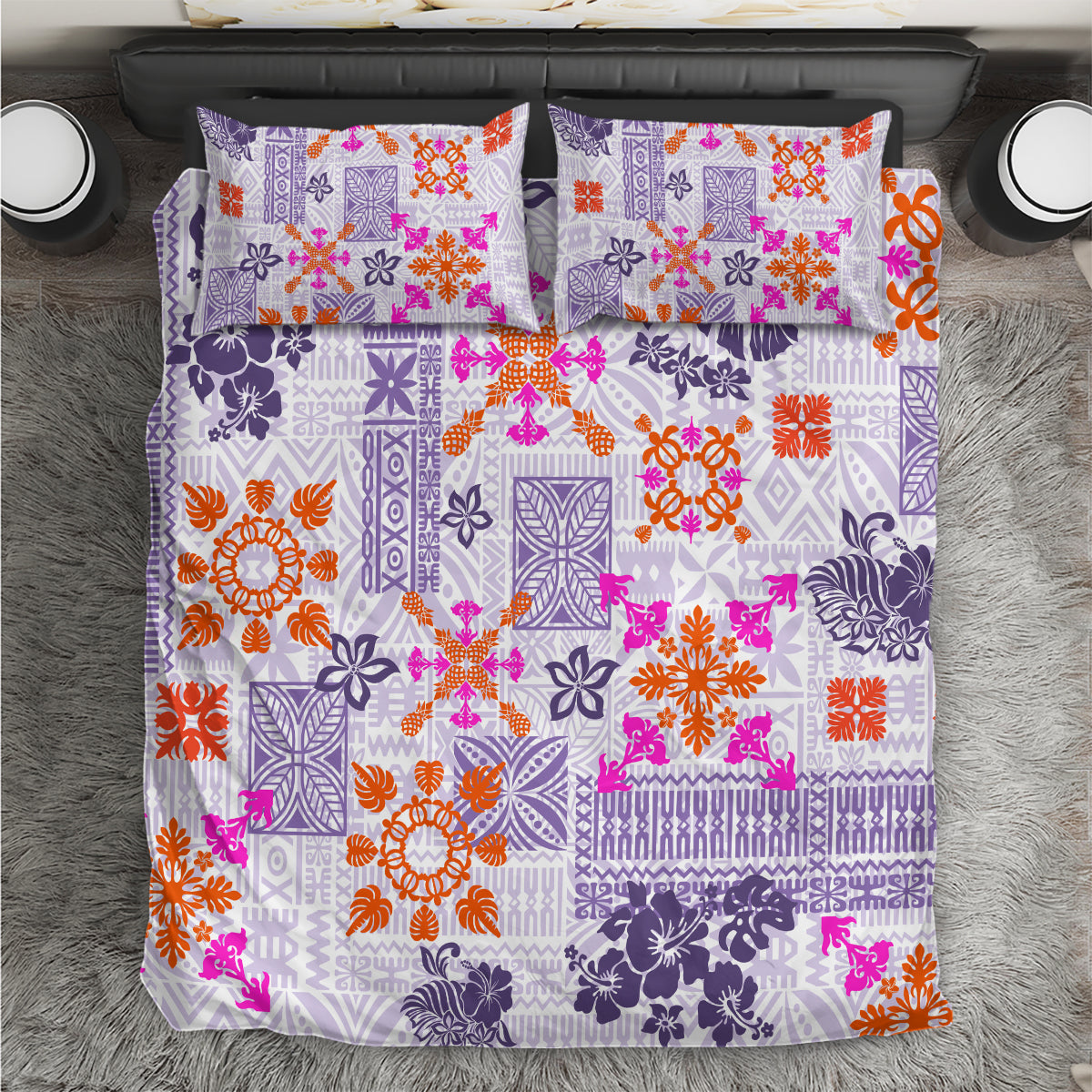 Hawaii Tapa Tribal Bedding Set With Hawaiian Quilt Pattern Violet LT9 Violet - Polynesian Pride