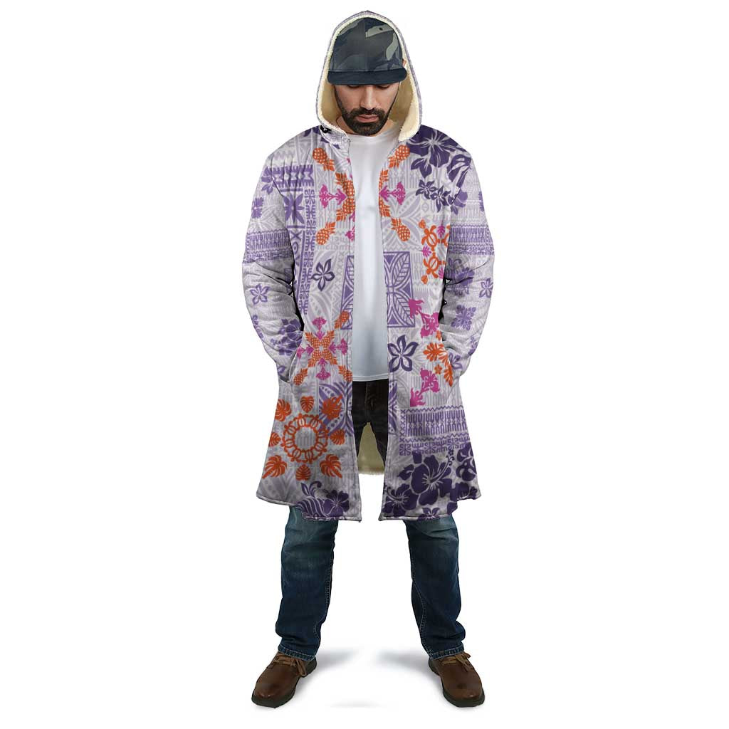 Hawaii Tapa Tribal Cloak With Hawaiian Quilt Pattern Violet - Polynesian Pride