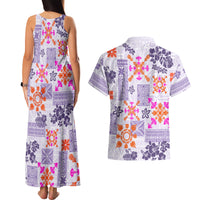 Hawaii Tapa Tribal Couples Matching Tank Maxi Dress and Hawaiian Shirt With Hawaiian Quilt Pattern Violet LT9 - Polynesian Pride