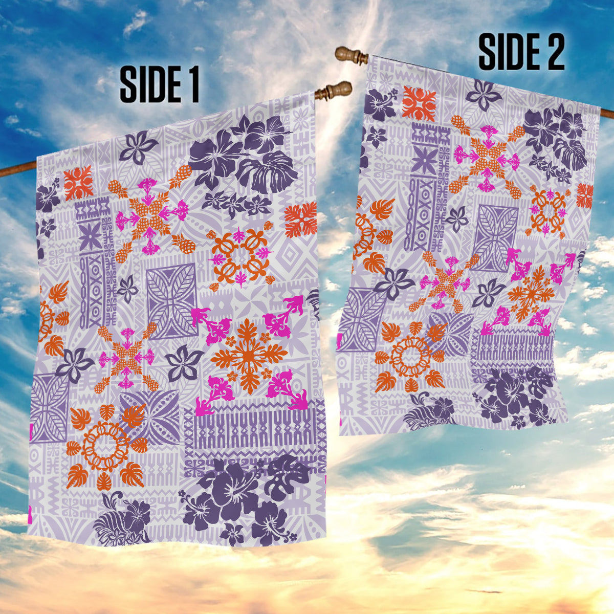 Hawaii Tapa Tribal Garden Flag With Hawaiian Quilt Pattern Violet LT9 - Polynesian Pride