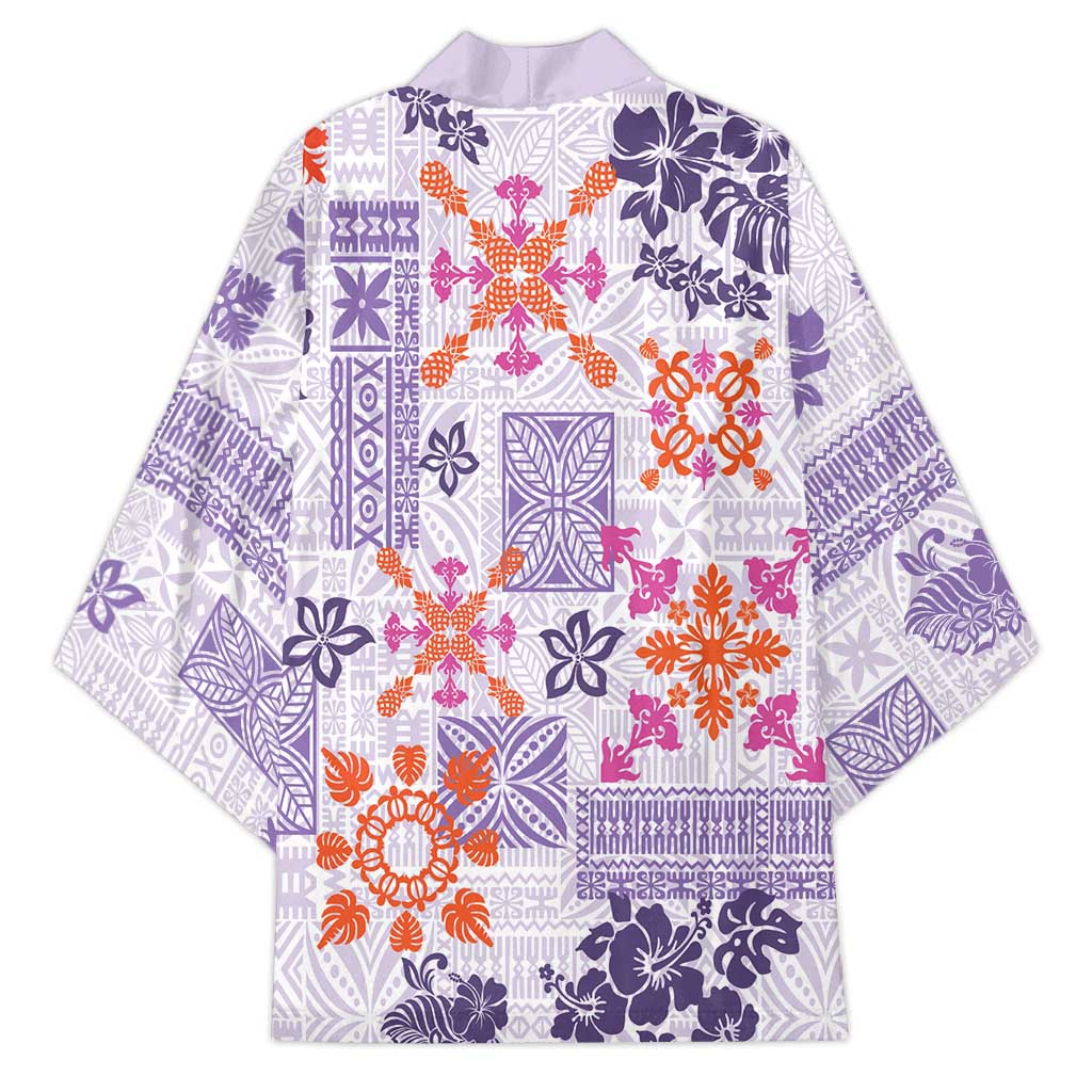 Hawaii Tapa Tribal Kimono With Hawaiian Quilt Pattern Violet - Polynesian Pride