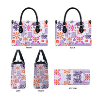 Hawaii Tapa Tribal Leather Bag With Hawaiian Quilt Pattern Violet - Polynesian Pride