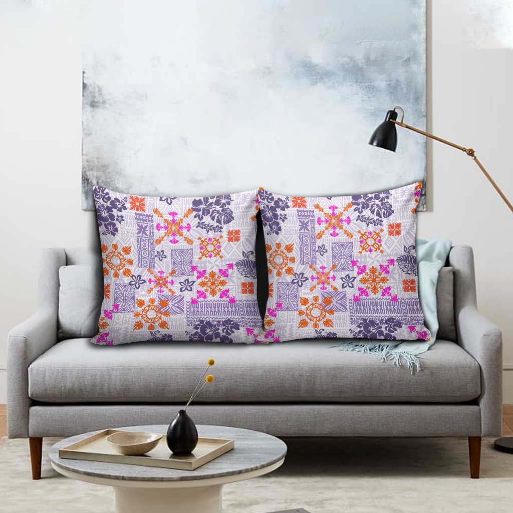 Hawaii Tapa Tribal Pillow Cover With Hawaiian Quilt Pattern Violet - Polynesian Pride