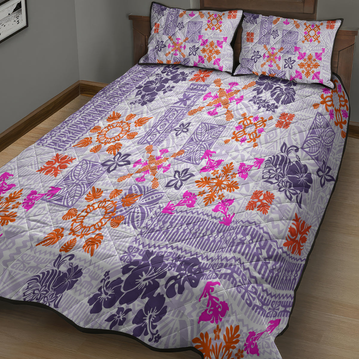 Hawaii Tapa Tribal Quilt Bed Set With Hawaiian Quilt Pattern Violet LT9 - Polynesian Pride