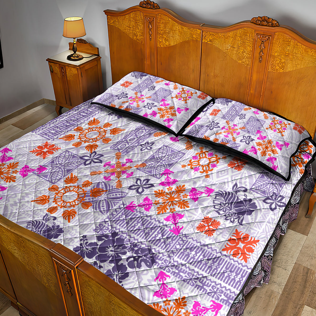 Hawaii Tapa Tribal Quilt Bed Set With Hawaiian Quilt Pattern Violet LT9 - Polynesian Pride