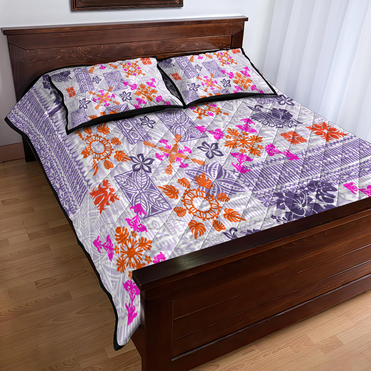 Hawaii Tapa Tribal Quilt Bed Set With Hawaiian Quilt Pattern Violet LT9 - Polynesian Pride