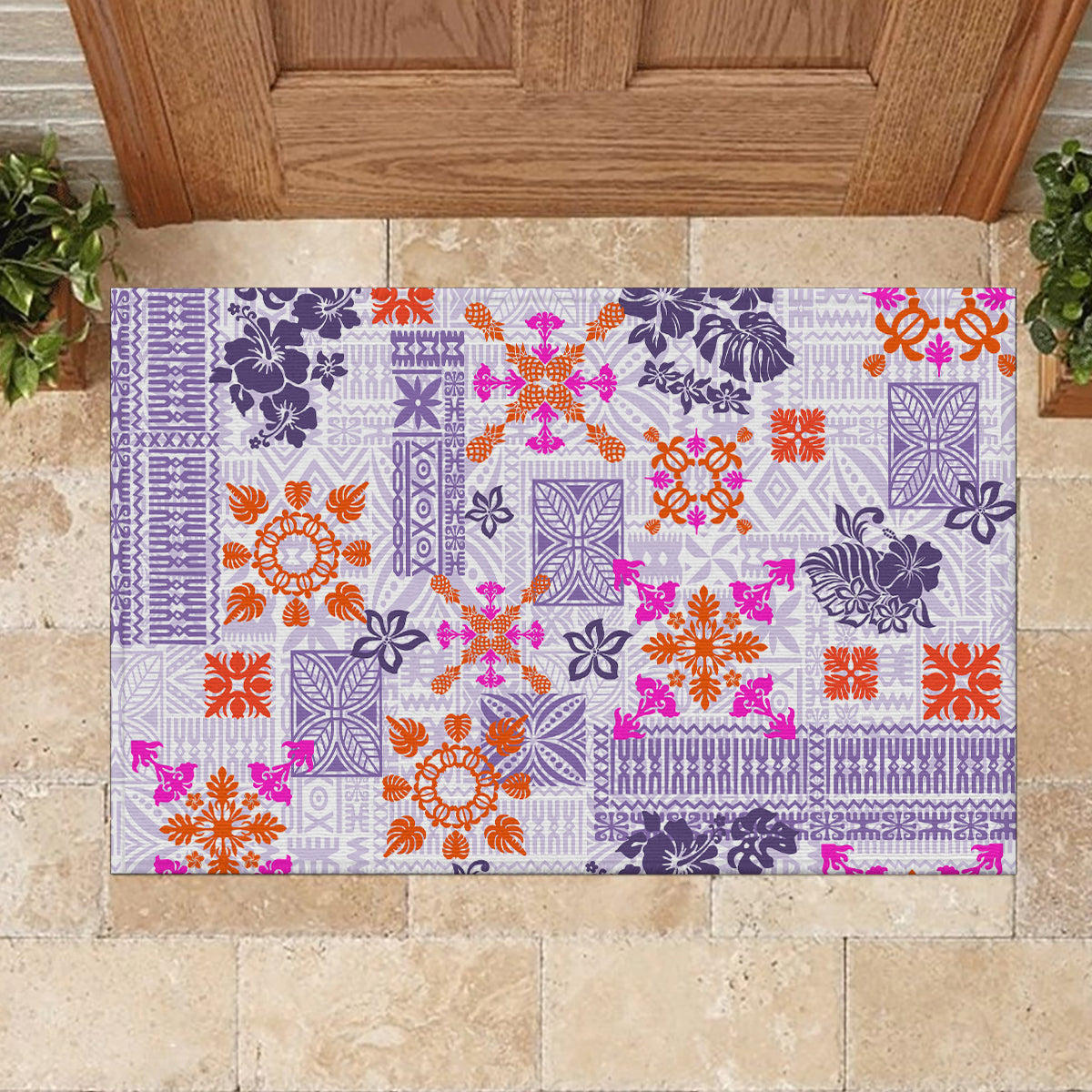 Hawaii Tapa Tribal Rubber Doormat With Hawaiian Quilt Pattern Violet LT9 - Polynesian Pride