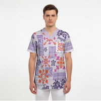 Hawaii Tapa Tribal Scrub Top With Hawaiian Quilt Pattern Violet - Polynesian Pride
