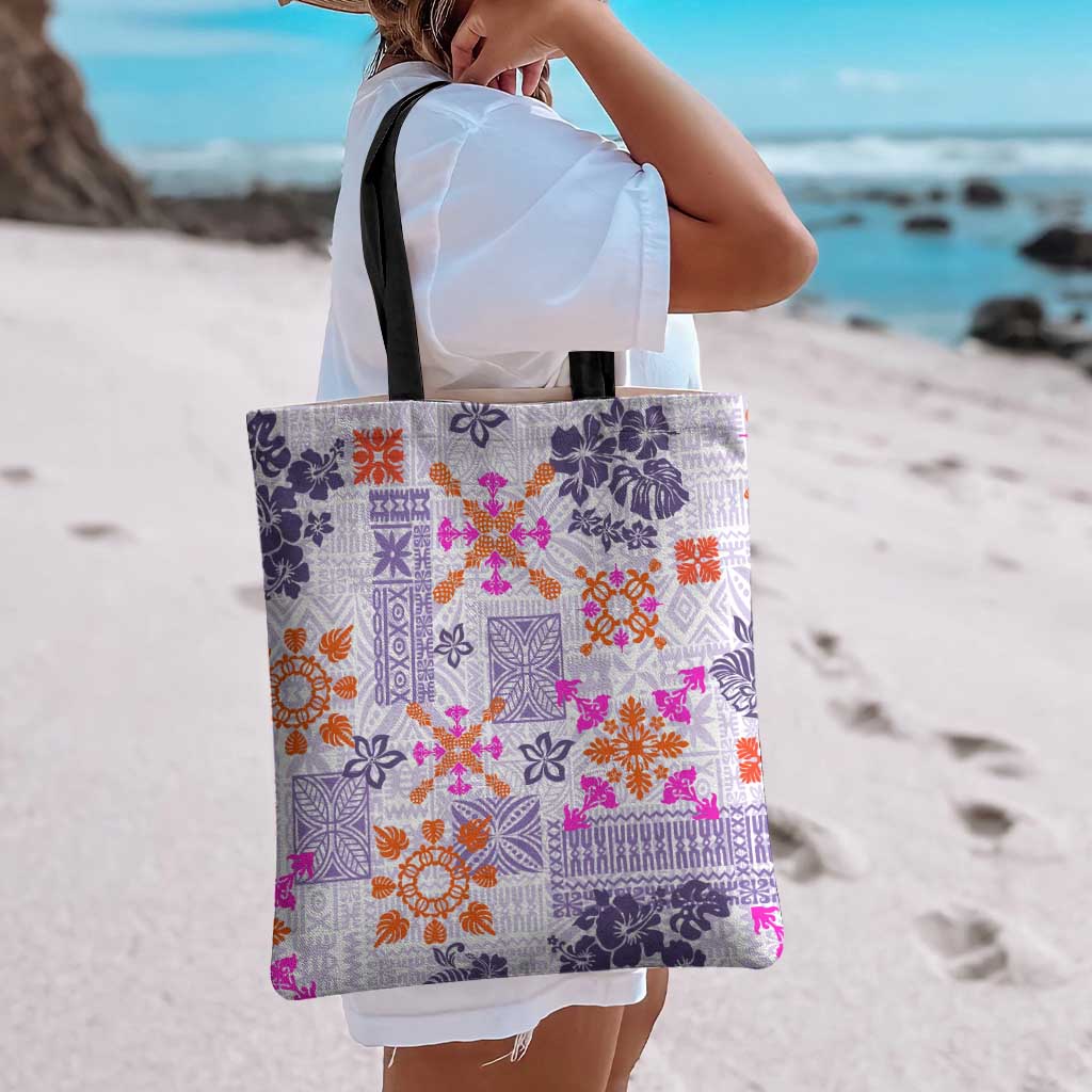 Hawaii Tapa Tribal Tote Bag With Hawaiian Quilt Pattern Violet - Polynesian Pride