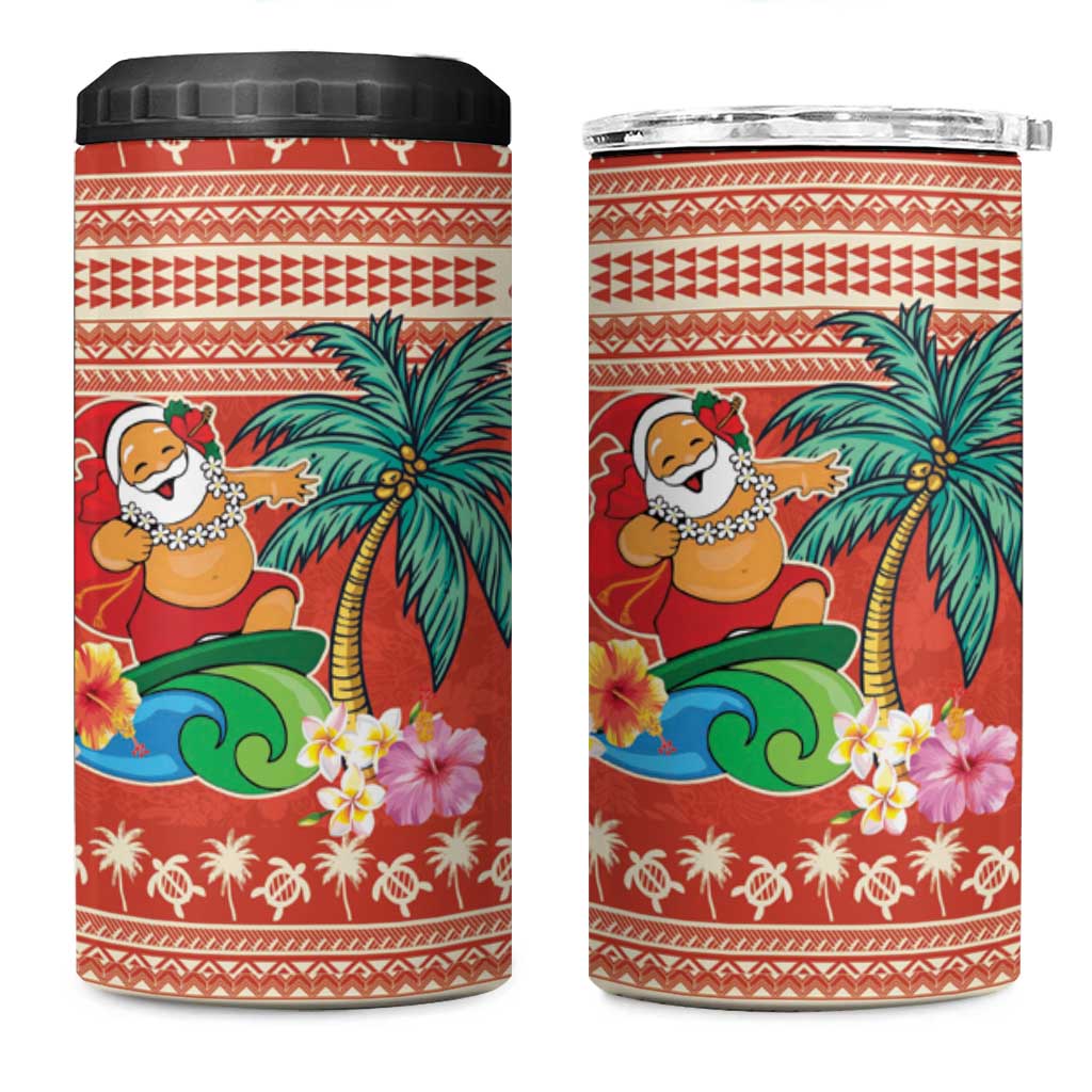 Hawaii Mele Kalikimaka 4 in 1 Can Cooler Tumbler Surfing Santa Funny Christmas