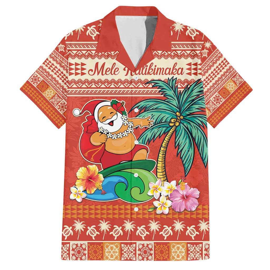 Hawaii Mele Kalikimaka Family Matching Long Sleeve Bodycon Dress and Hawaiian Shirt Surfing Santa Funny Christmas LT9 Dad's Shirt - Short Sleeve Red - Polynesian Pride