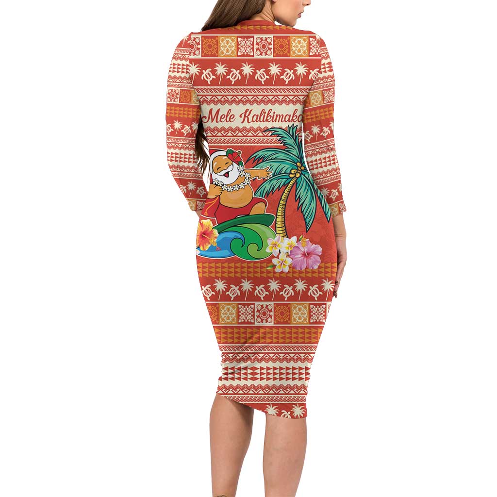 Hawaii Mele Kalikimaka Family Matching Long Sleeve Bodycon Dress and Hawaiian Shirt Surfing Santa Funny Christmas LT9 - Polynesian Pride