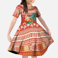 Hawaii Mele Kalikimaka Family Matching Puletasi and Hawaiian Shirt Surfing Santa Funny Christmas LT9 Daughter's Dress Red - Polynesian Pride