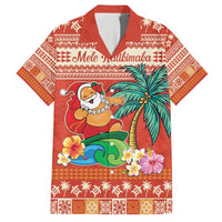 Hawaii Mele Kalikimaka Family Matching Puletasi and Hawaiian Shirt Surfing Santa Funny Christmas LT9 Dad's Shirt - Short Sleeve Red - Polynesian Pride