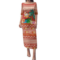 Hawaii Mele Kalikimaka Family Matching Puletasi and Hawaiian Shirt Surfing Santa Funny Christmas LT9 Mom's Dress Red - Polynesian Pride